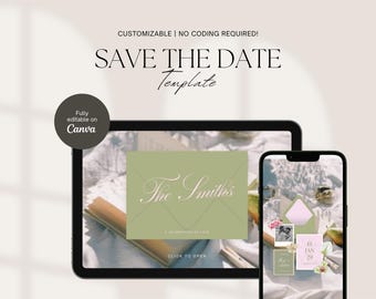 Digital Save the Date Template, Digital Wedding Website RSVP Template, Wedding E-Invite, Garden Wedding Spring Theme Editable Template