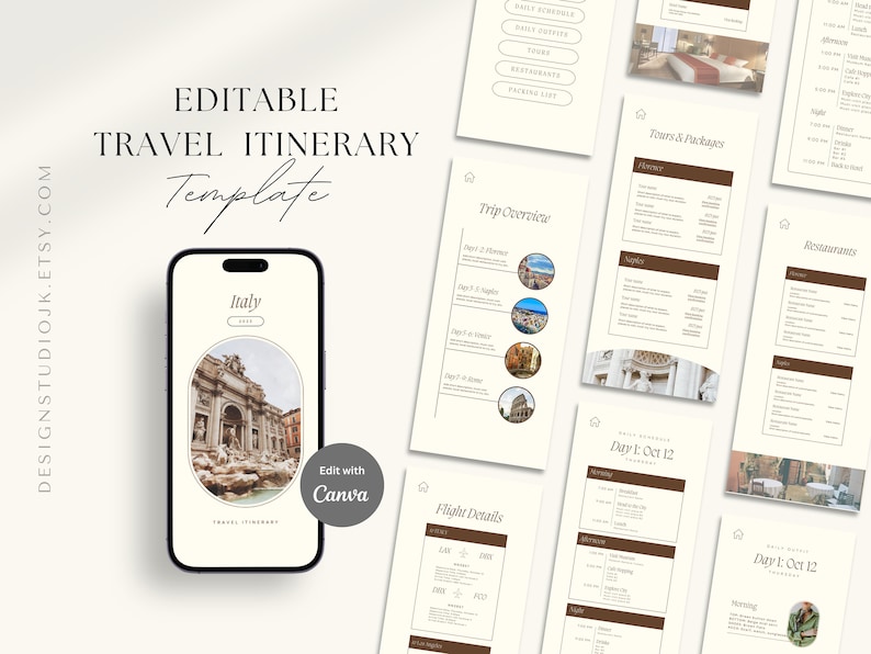 Editable Travel Itinerary Template, Canva Trip Planner (digital ...