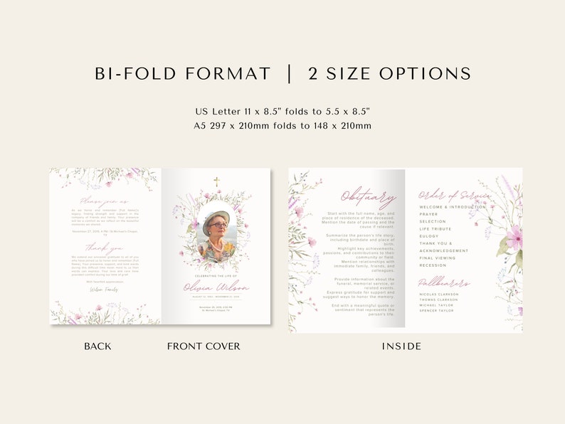 Floral Celebration of Life Template in Loving Memory Template - Etsy