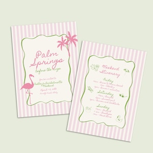 Palm Springs Bachelorette Invitation and Itinerary Template, Coastal Bachelorette Invite, Hand Drawn Beach Bach Party Weekend Itinerary