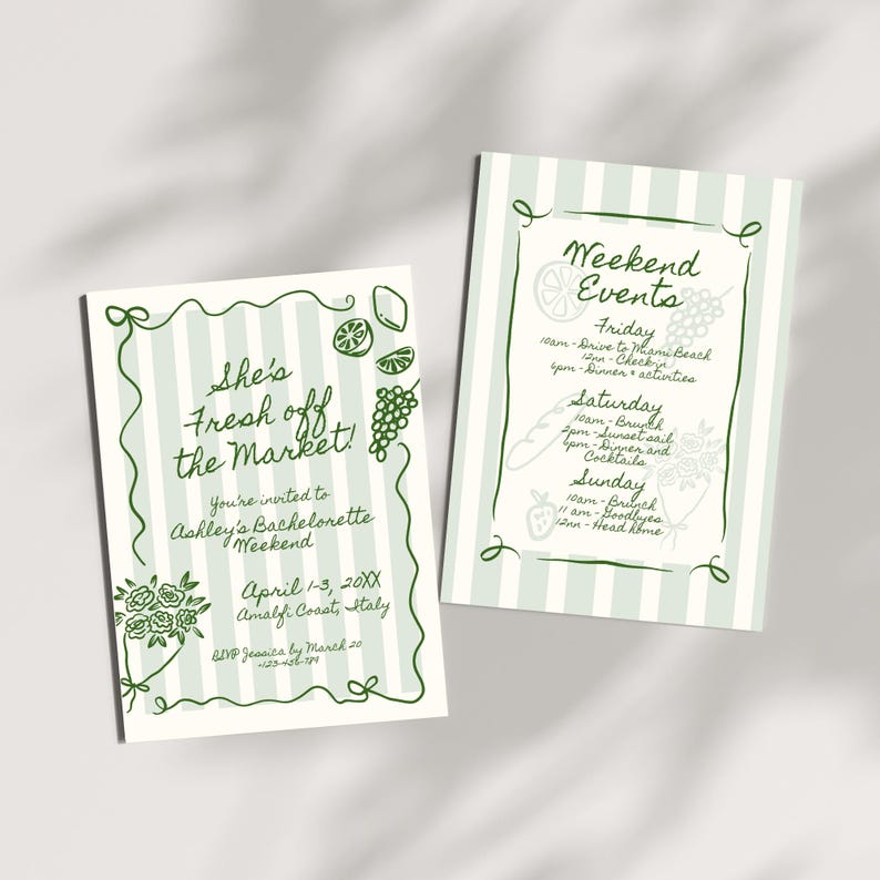Fresh Off The Market Bachelorette Itinerary and Invitation Template, Editable Farmer's Market Bridal Shower Invite, She's Off The Market