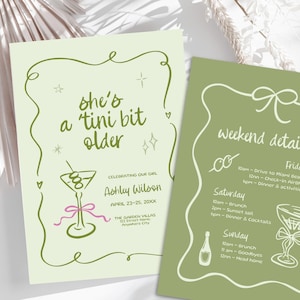 Martini Birthday Invitation Template, Girls Weekend Trip Itinerary (Digital Download)