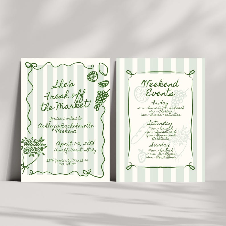 Fresh Off The Market Bachelorette Itinerary and Invitation Template, Editable Farmer's Market Bridal Shower Invite, She's Off The Market