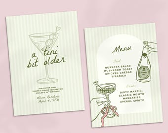 Martini Birthday Invitation Template, A Tini Bit Older Party Theme (Digital Download)