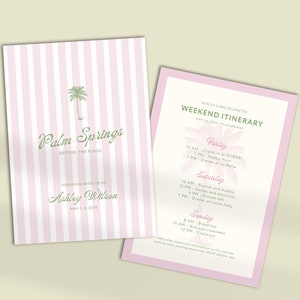 Palm Springs Before The Rings Bachelorette Itinerary Template, Palm Beach Invitation, Tropical Bachelorette Weekend Beach Itinerary Trip