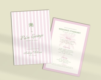 Palm Springs Before The Rings Bachelorette Itinerary Template, Palm Beach Invitation, Tropical Bachelorette Weekend Beach Itinerary Trip