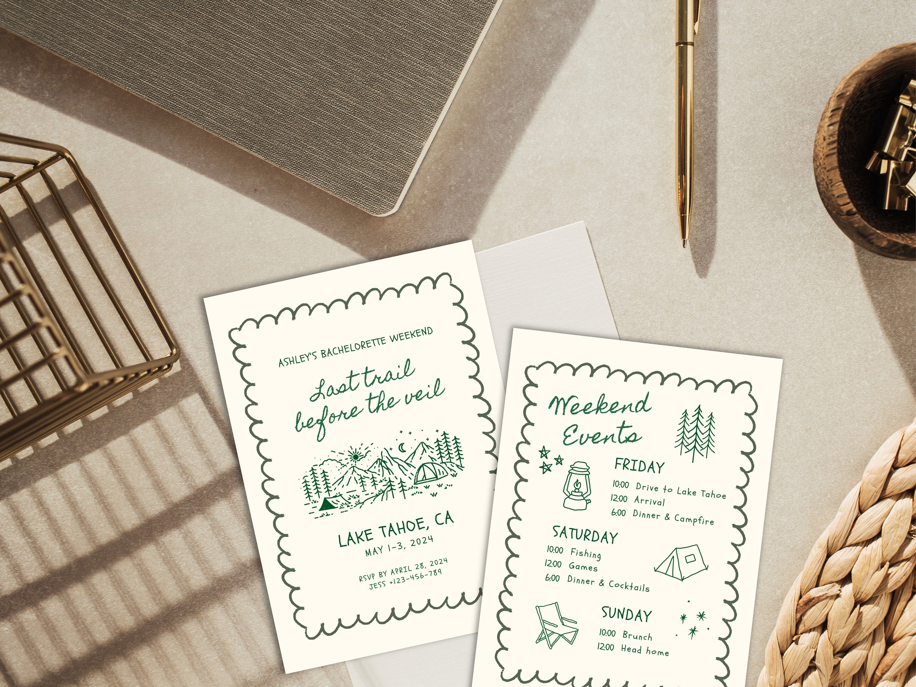 Camp Bachelorette Party Invitation and Itinerary Template | Mountain ...