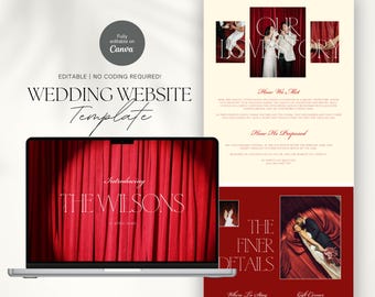 Vintage Red Theme Wedding Website Template, Editable Online Wedding Invitation Canva Template, Old Money Aesthetic Wedding RSVP