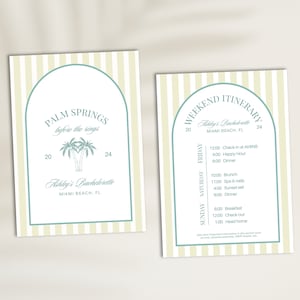 Palm Springs Bachelorette Invitation and Itinerary Template, Coastal Bachelorette Invite, Beach Bach Party Weekend Itinerary, Hen Do Invite