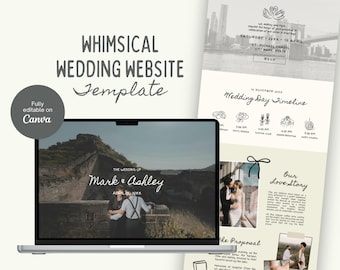 Whimsical Wedding Website Canva Template, Wedding Timeline of Events, Online Wedding Invitation, Minimalist Website Template, Save the Date