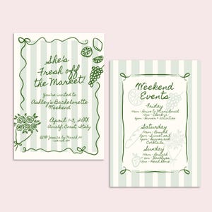 Fresh Off The Market Bachelorette Itinerary and Invitation Template, Editable Farmer's Market Bridal Shower Invite, She's Off The Market