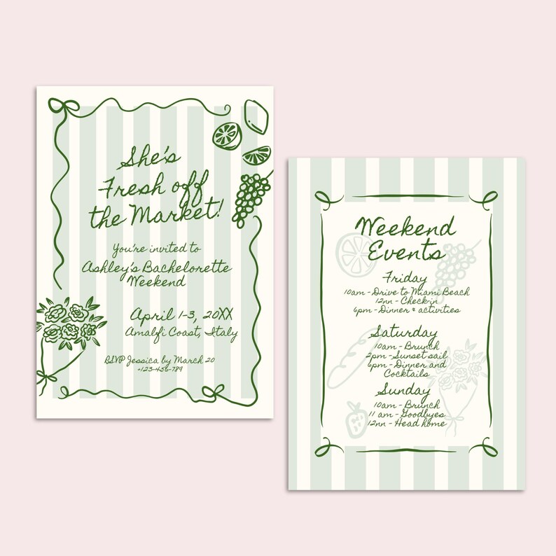 Fresh Off The Market Bachelorette Itinerary and Invitation Template, Editable Farmer's Market Bridal Shower Invite, She's Off The Market