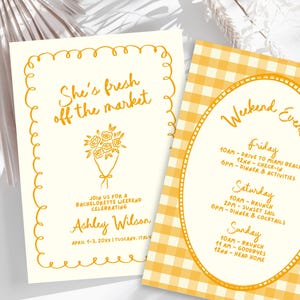 Modèle d'itinéraire et d'invitation fraîchement sorti du marché, invitation modifiable pour la douche nuptiale du marché fermier, elle est hors marché