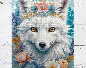 Arctic Fox Floral Portrait Puzzle - 1000pcs