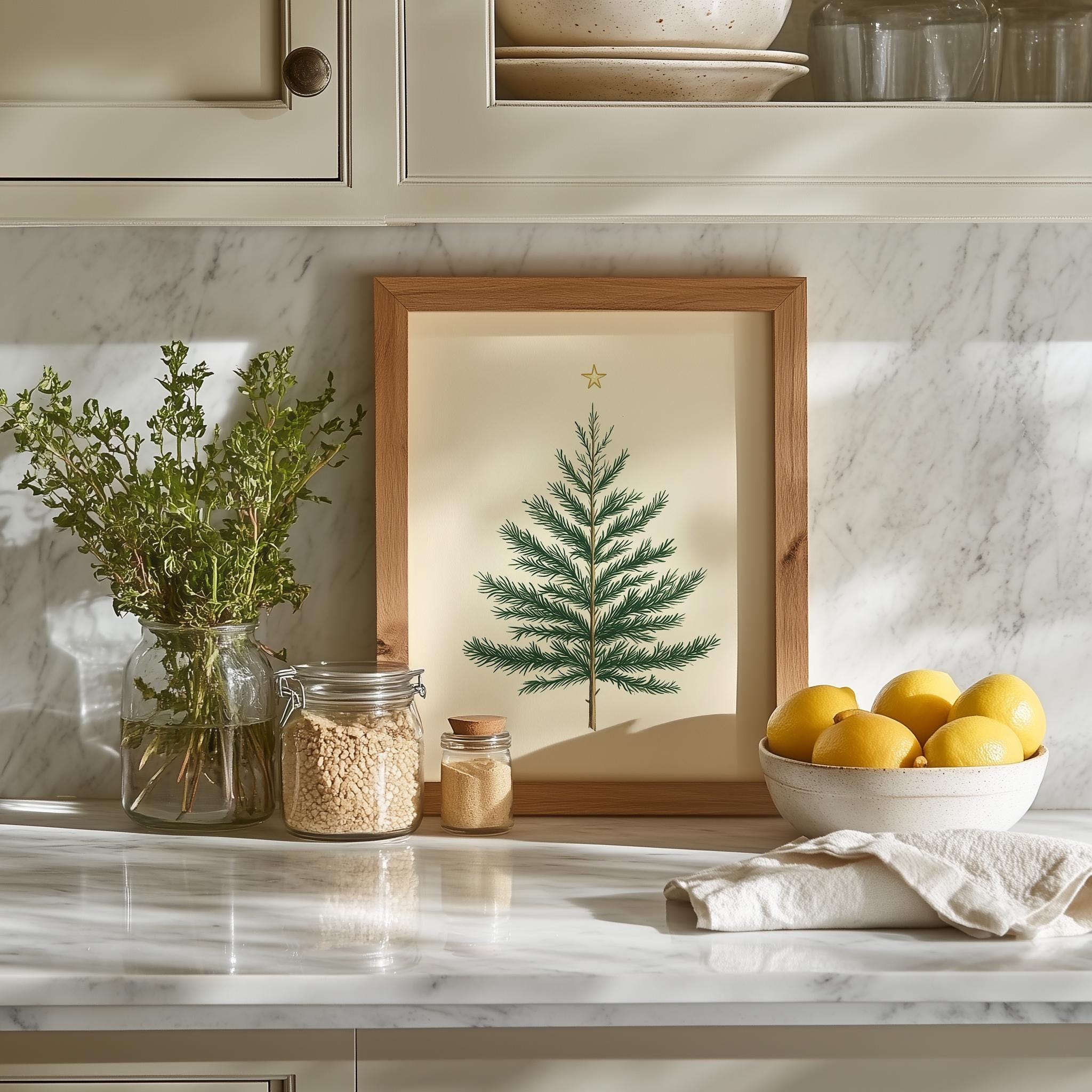 Vintage Evergreen Tree Printable Art, Rustic Farmhouse Decor With Gold ...