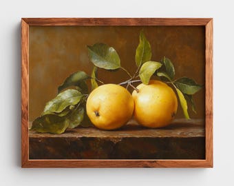 Rustieke vintage kweepeer stilleven - aards boerderijdecor, humeurige fruitkunst, afdrukbare keukenmuurkunst, warme tinten digitale print 39