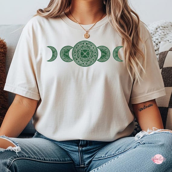 Celtic Moon Phase Shirt, St Patricks Day Shamrock Tee, Aesthetic Irish Pride Shirt, Mystical Celtic Knot Tshirt, Lucky Clover Moon Shirt