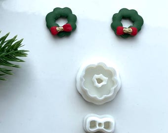Christmas Wreath and mini bow stud clay cutter set - Polymer clay Tools - Jewellery Tools - Earring making - Clay Tools