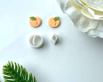 Peach Stud & micro leaf clay cutters - polymer clay cutter - earring jewellery tool - fruit cutter