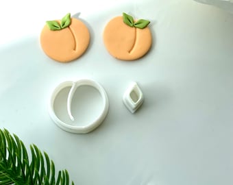 Peach & micro leaf clay cutters - polymer clay cutter - earring jewellery tool - fruit cutter