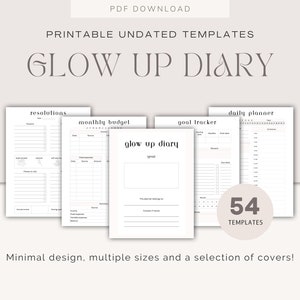 PRINTABLE Glow Up Diary Undated Templates | A4, A5, US Letter, US Half Letter | Yearly, Monthly, Weekly Planner/Organizer/Journal