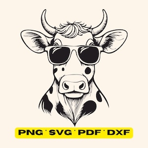 Kuh mit Sonnenbrille; Cow with Sun Glasses; SVG, Dxf, Png, JPG, EPS - File; Plottdatei, Datei zum Plotten