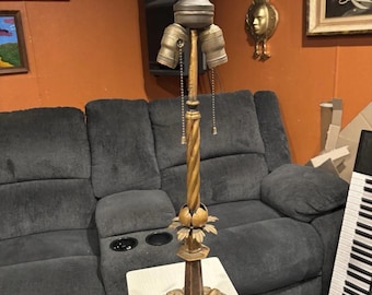 Antique Art Deco Nouveau Orchid Table Lamp Brass/Copper Accents Early 1900’s