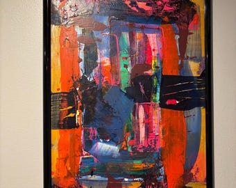 Original Abstract Oil Painting, 18x24 Textured Impasto Wall Art, Contemporary Modern Painting, Framed, Signed BRK