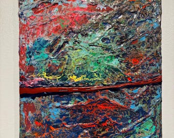 Pintura al óleo abstracta con técnica de empaste sobre tabla – 15” x 12” Original firmada “¡lista para colgar!”