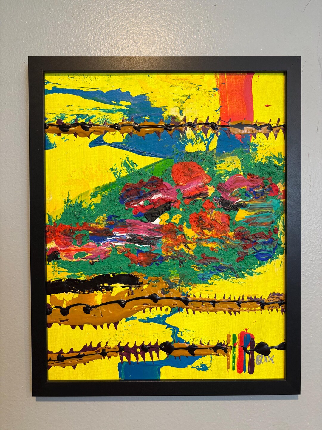 Original Abstract Painting Framed Textured Impasto Art Yellow Modern ...