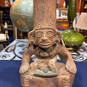 Mesoamerican Terracotta Statue – Vintage Aztec Style Clay Figure, Pre-Columbian Art Replica, Mexican Folk Sculpture