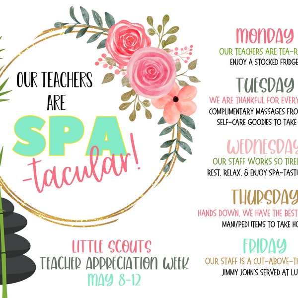 Spa Themed Teacher Appreciation Week Templates