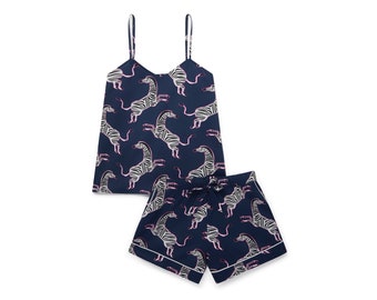 Pink Zebra Cami Set | Women's Organic Cotton Cami Short Set | Jungle Camis | Travel Pajamas
