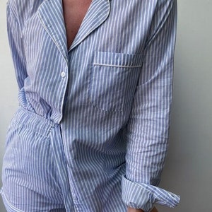 Blue Stripe Pj Short Set | Women's Organic Cotton Cami Short Set | Traditional Pajamas | Classic Pyjamas