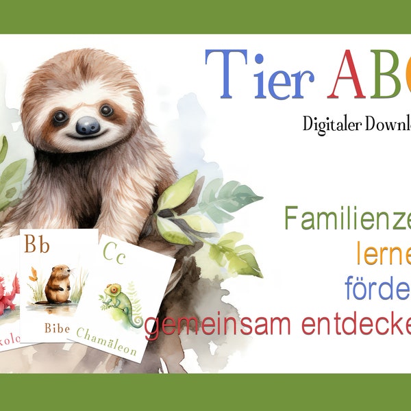 Tier ABC - Alphabet, Buchstaben, lernen, fördern, Vorschule, Kindergarten, Tiere, Wörter, erstes Lesen, Familienzeit, digitaler Download