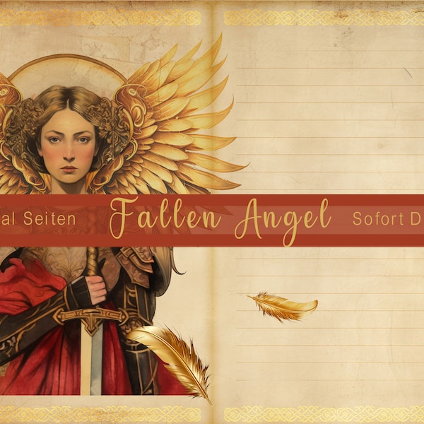 Fallen Angel Junk Journal Scrapbook ephemera Download digital vintage Engel Gothik Pergament Sepia Gold Dekoration A4 Tagebuch Basteln Album