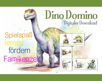 Dino Domino Spiel - digitaler Download Spielspaß Familienzeit lernen und fördern, ausdrucken, ausschneiden, losspielen
