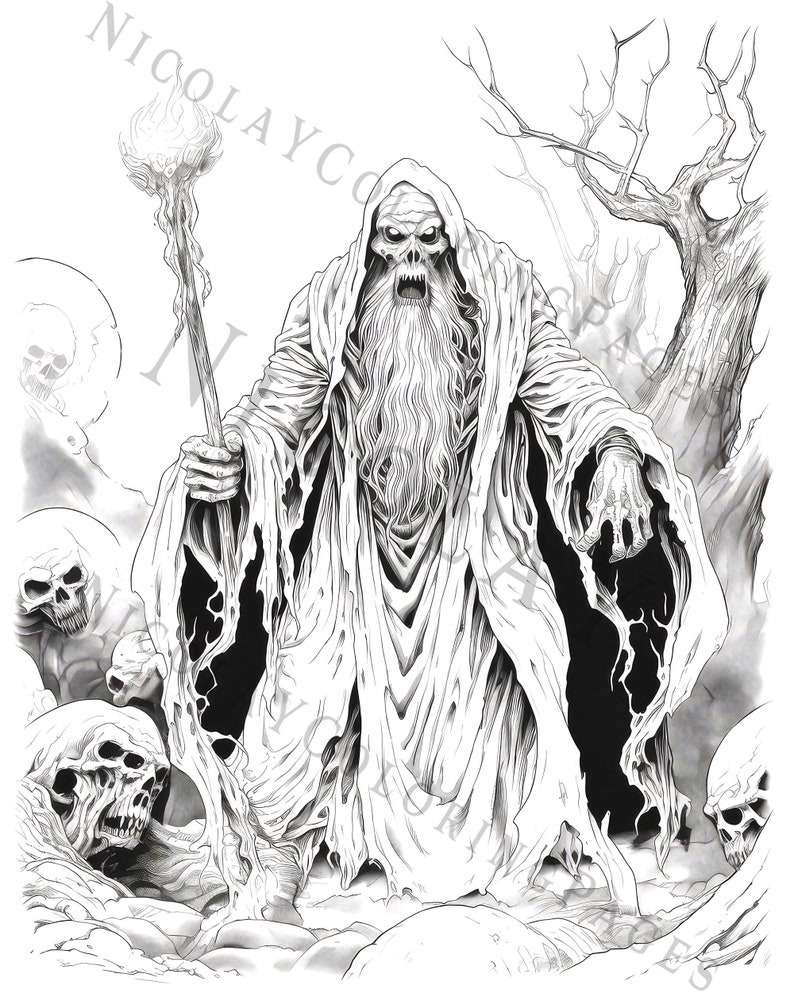 Creepy Creatures - Adult Coloring Pages, Scary and Hounting Monsters of