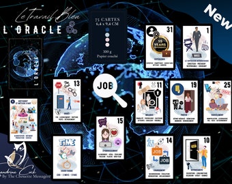 L'Oracle Le Travail Bleu est un jeu divinatoire de 75 cartes axé sur le travail et les finances, illustrant des scènes de la vie quotidienne