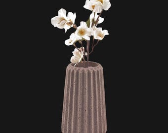 Fluted Vase - Handmade Concrete, Minimalist Brutalist Flower Vase, Modern for Fresh Flowers, Sculptural Home Decor
