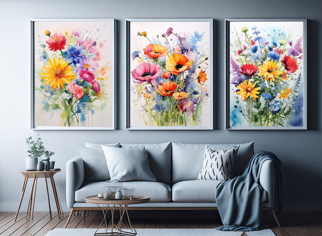 Set of 6 Colorful Watercolor Wildflower Floral Gallery Wall Art ...