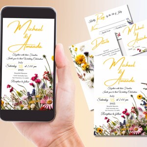 Invitación de boda de flores silvestres conjunto de 16 piezas, plantilla de invitación de boda imprimible, invitación de boda, invitación de boda floral editable