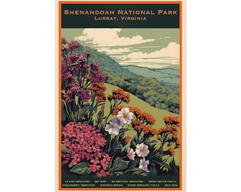 Shenandoah National Park Print,  Virginia Poster Print,  Blue Ridge Parkway Print, Travel Poster, Art Print, Travel Print, Appalachia, Hiker