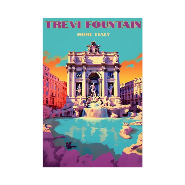 Trevi Fountain Retro Travel Poster, Travel Poster, Retro Travel Poster, Vintage Poster, Rome, Trevi Fountain, Travel Gift, Italy Travel Gift