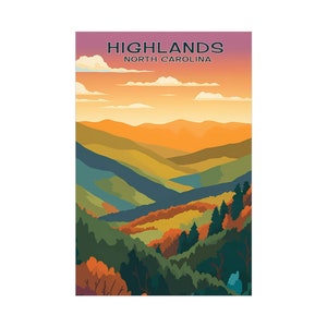 Highlands North Carolina Travel Poster, Vintage Poster, Travel Poster, Retro Poster Highlands NC, Vintage Poster, Cashiers NC