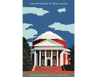 UVA Rotunda Travel Poster, Vintage Rotunda Poster, Travel Poster, Retro Travel Poster Virginia, Vintage Poster, Thomas Jefferson, UNESCO