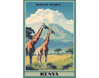 Kenya Travel Poster, Vintage Kenya Poster, Travel Poster, Retro Travel Poster, Vintage Poster, Giraffe, Kenya Gift, African Art, Giraffe Art