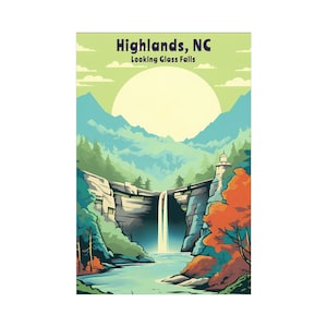 Highlands North Carolina Travel Poster, Vintage Poster, Travel Poster, Retro Poster Highlands NC, Vintage Poster, Looking Glass Falls