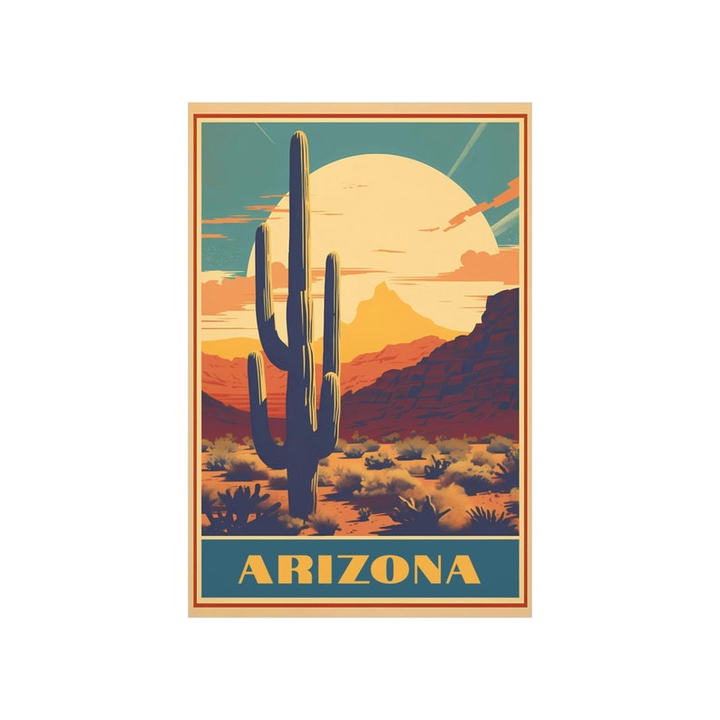 Arizona Travel Poster, Vintage Arizona Poster, Travel Poster, Retro Poster Arizona, Vintage Poster, Arizona Vintage, Southwest US Art image 1