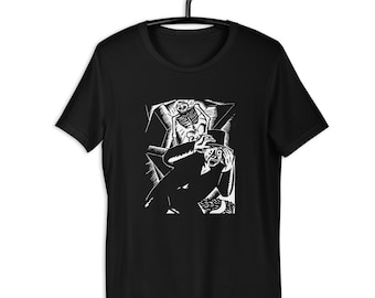 Skeleton Chasing the Bourgeoisie Tshirt White on Dark
